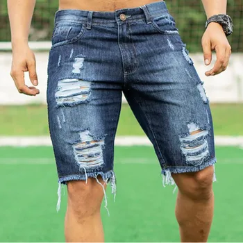 2023 Летние мужские модные рваные джинсовые шорты, Мужские джинсовые шорты, Тонкие дышащие мягкие повседневные короткие брюки, Уличная одежда