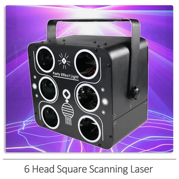6-Линзовый RGB Лазерный луч, DMX Светодиодный Сканирующий Сценический светильник, Красочный сканер с точечным эффектом, Диско-ди-джей, Огни для Вечеринок, Квадратный Лазерный Проектор