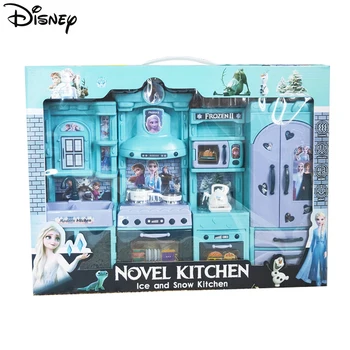Disney Замороженный кухонный набор, игрушки, игровой домик для девочек, Имитация кухни, ролевые игры, раннее образование, Свет для приготовления пищи, Звуковая подарочная коробка
