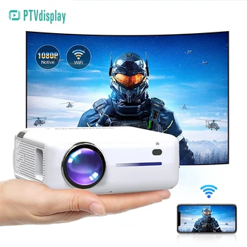 PTVDISPLAY E520H Мини Портативный Проектор 1080p Full HD Video Beamer 9000 Люмен WiFi Android9.0 для Домашнего Кинотеатра Smart TV