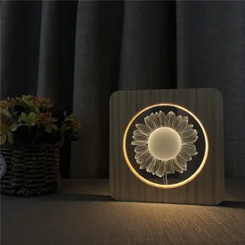 Sun Flower3D USB LED Arylic Night Decor Лампа Настольный Выключатель Света Управление Резьба Лампа для Украшения Детской комнаты Дропшиппинг