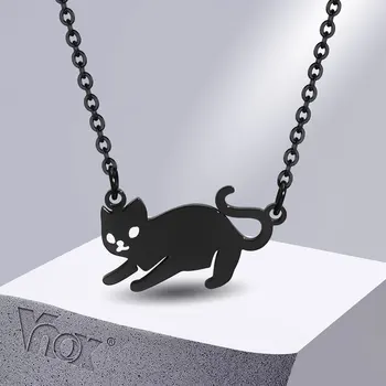 Vnox, Новые модные ожерелья с милыми черными кошками для мужчин и женщин, Ошейник с подвеской для домашних животных из черной нержавеющей стали, Подарочные украшения