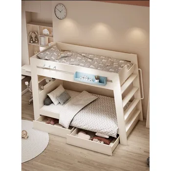 Детская кровать с двухъярусной кроватью одинаковой ширины, двухъярусный каркас из цельного дерева, двухъярусная деревянная кровать для взрослых, расположенная в шахматном порядке высоко и низко.