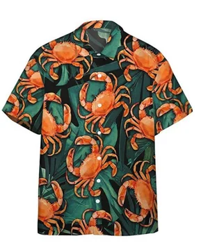 Летняя пляжная рубашка 2023 с 3D принтом кавайного краба, короткий рукав, пуговицы, летняя рубашка оверсайз, мужская новая гавайская рубашка