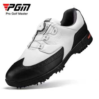 Обувь для гольфа PGM, мужская водонепроницаемая обувь из воловьей кожи первого слоя, кроссовки с гвоздями, шнурки с ручкой для отправки шипов.