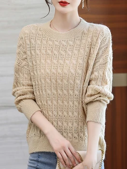 Однотонный свитер, Женский весенне-зимний корейский модный пуловер, Женская одежда, топ с длинным рукавом, свитера