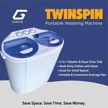Портативная Компактная мини-стиральная машина Garatic с двумя ваннами с циклом стирки и отжима, Встроенный самотечный слив, Вместимость 13 фунтов Для кемпинга