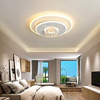 Скандинавский светодиодный потолочный светильник с плоским верхом, современные круглые хрустальные светильники, светильники для гостиной, столовой, спальни, домашнего освещения